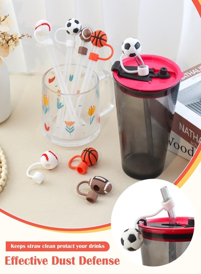 YETOOME 8Pcs Stanley Straw Cover, Sport Balls Silicone Straw Topper for 30&40 OZ Tumbler Stanley Cups, Straws Tip Covers 10mm 0.4in for Reusable Straws Covers - Image 5