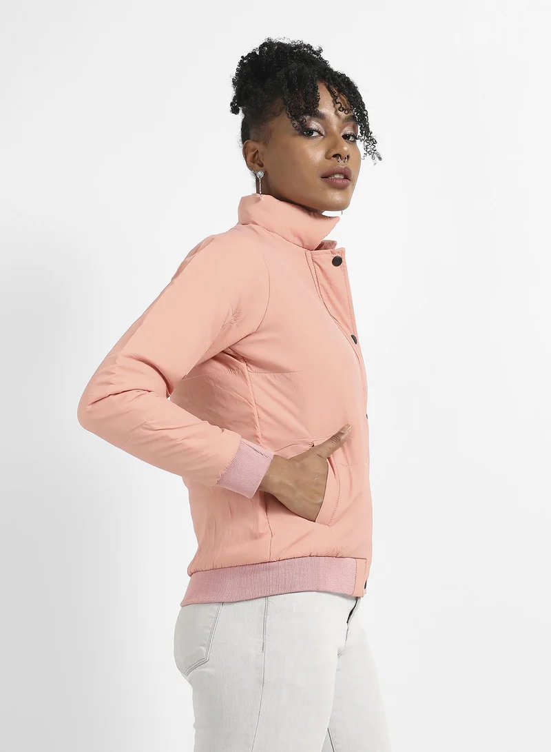 Pinacolada  Women's Pink Puffer Jacket With Ribbed Hem for Women | Best Price UAE