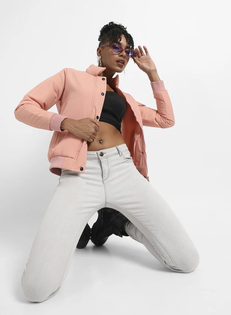 Pinacolada  Women's Pink Puffer Jacket With Ribbed Hem for Women | Best Price UAE