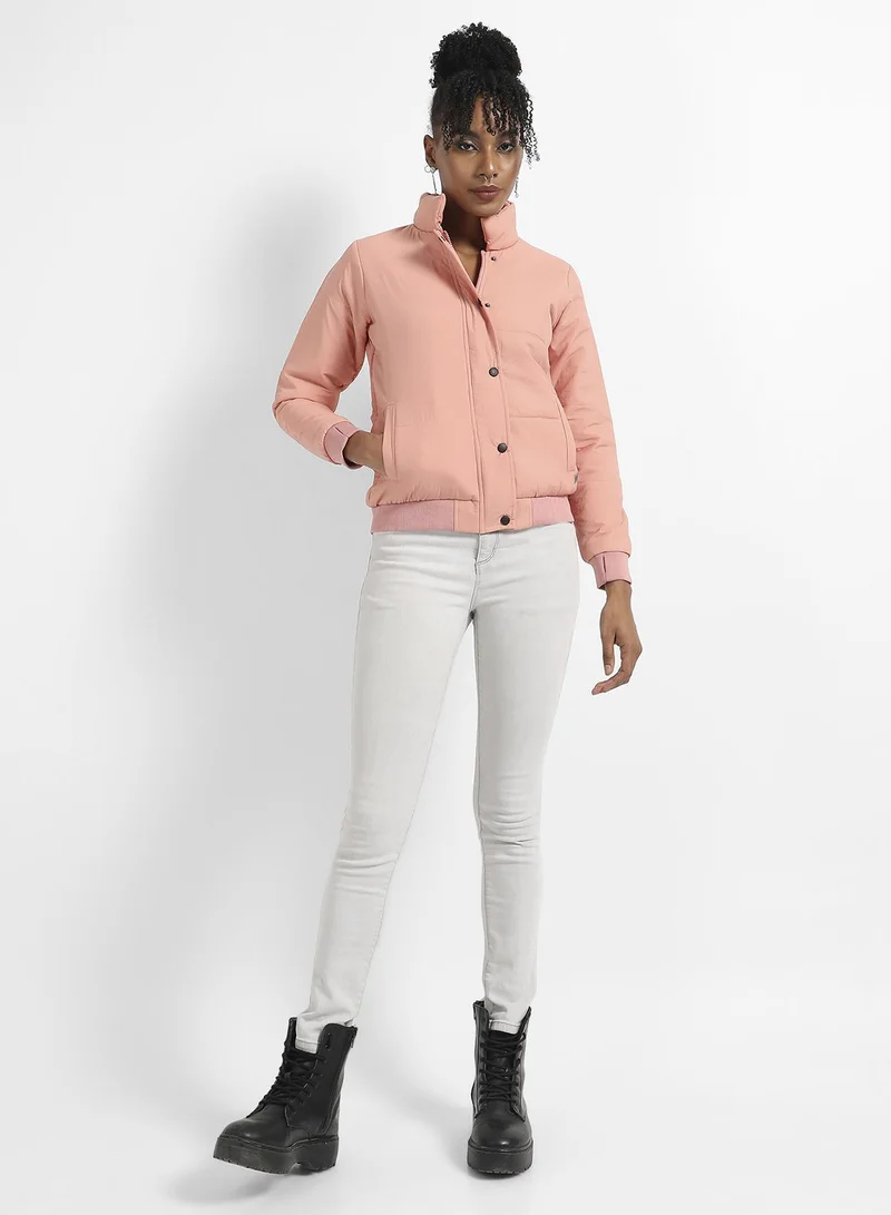 Pinacolada  Women's Pink Puffer Jacket With Ribbed Hem for Women | Best Price UAE