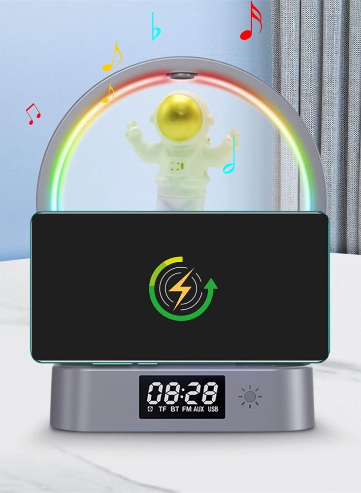 KASTWAVE Alarm Clock with Wireless Charging, Astronaut Decorative Bluetooth Speaker, 3 in 1 Dimmable Night Light with Alarm, 15W Fast Wireless Charger, Mood Light with 4 Light Color Modes - Image 4
