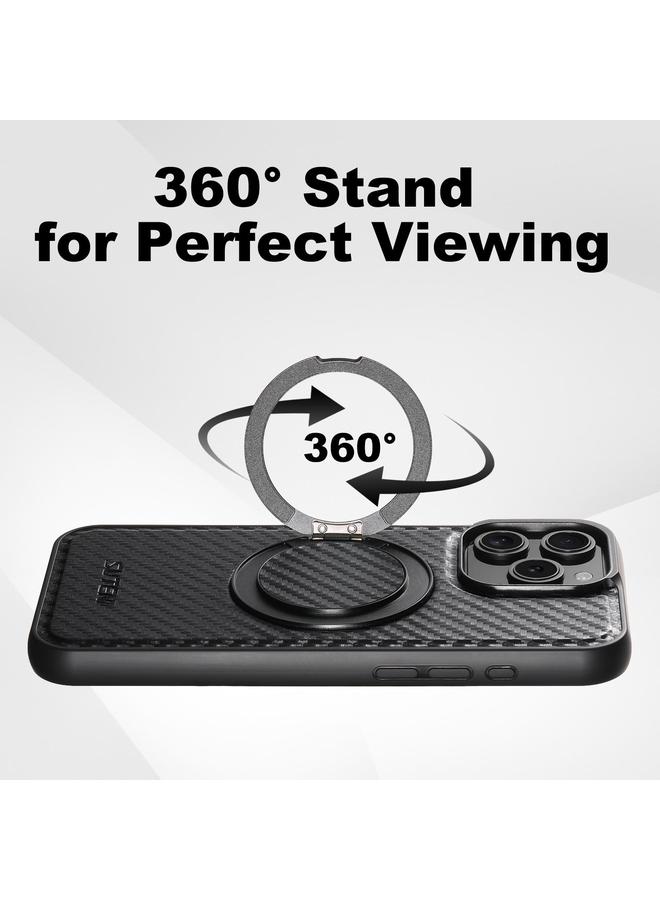 Suteni Case For iPhone 15 Pro G3 Carbon Fiber Leather 360 Rotation Holder MagSafe Phone Case - Image 3