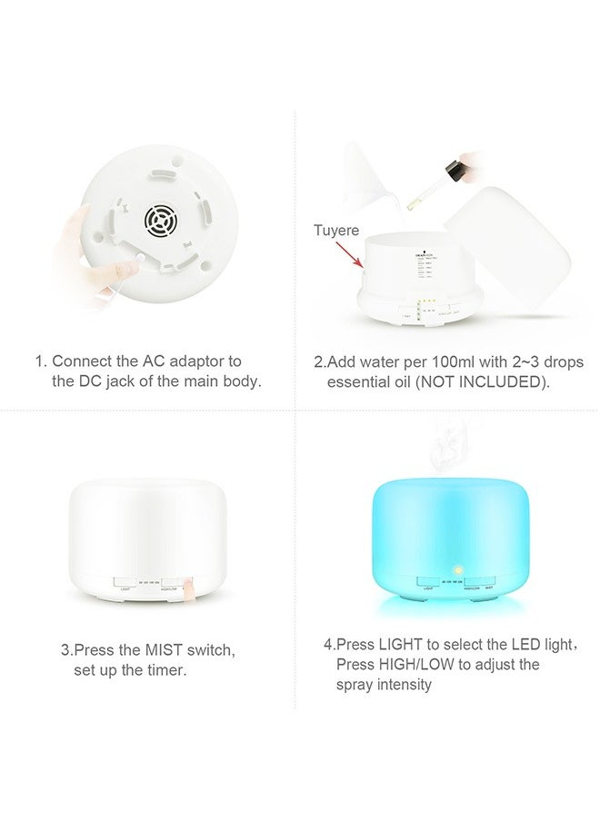 Indoor Simple Aromatherapy Machine, Ultrasonic Air Humidifier With 7-Color Led Lights 500ml