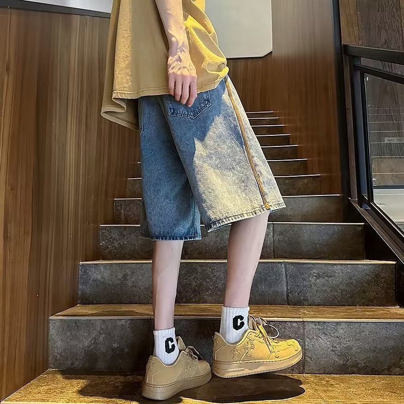 Fashionable Button-Up Mens Jeans Mid-Waist Five-Ten Shorts Simple Style Summer Casual High Elasticity Straight Leg Jeans Thin Shorts-Black  - Image 2