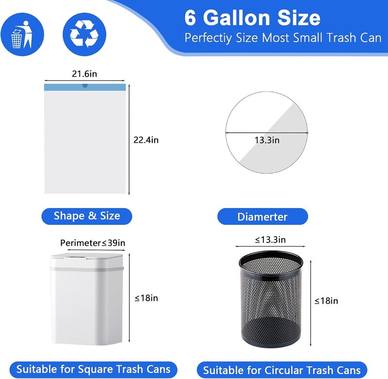 LEAGIM 6 Gallon Trash Bags Drawstring, 360 Count -1.2 Mil Medium Garbage Bags, 22.5 Liter Plastic Trash Can Liners Unscented for Home, Bathroom, Office, Kitchen - Image 3