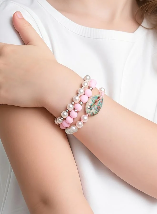 Pack of 3 - Girls Multi-Color Pearl and Bead Bracelets