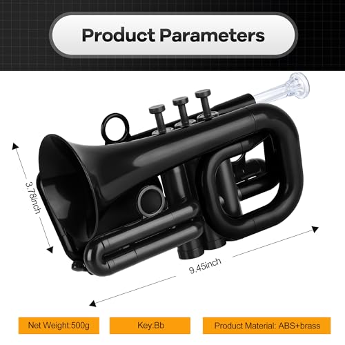 PAMPET DOLPHIN Pocket Trumpet Plastic Bb Trumpet Standard Trumpets for Student Beginner Bb Trumpets Instrument (Black) - Image 3