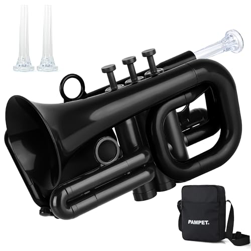 PAMPET DOLPHIN Pocket Trumpet Plastic Bb Trumpet Standard Trumpets for Student Beginner Bb Trumpets Instrument (Black) - Image 1