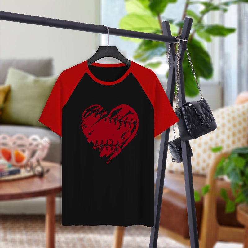 2023 Men'S And Women'S Raglan Short-Sleeved Baseball Love Raglan Round Neck Supply Short-Sleeved T-Shirt - Image 4