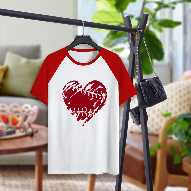 2023 Men'S And Women'S Raglan Short-Sleeved Baseball Love Raglan Round Neck Supply Short-Sleeved T-Shirt - Image 1