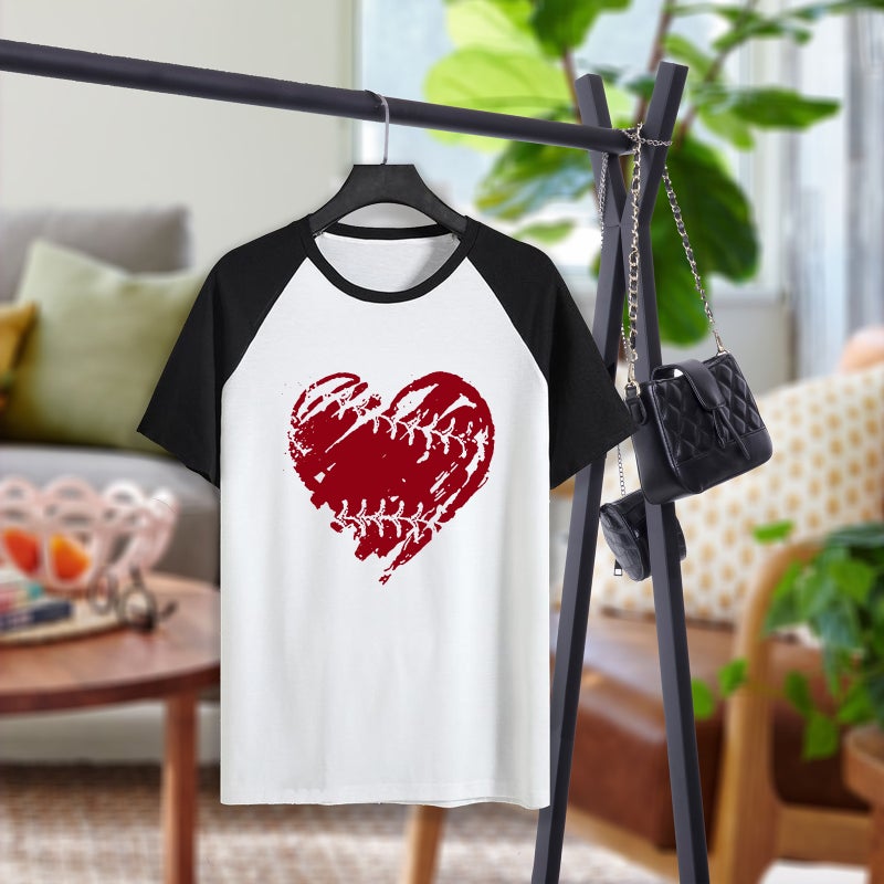 2023 Men'S And Women'S Raglan Short-Sleeved Baseball Love Raglan Round Neck Supply Short-Sleeved T-Shirt - Image 3