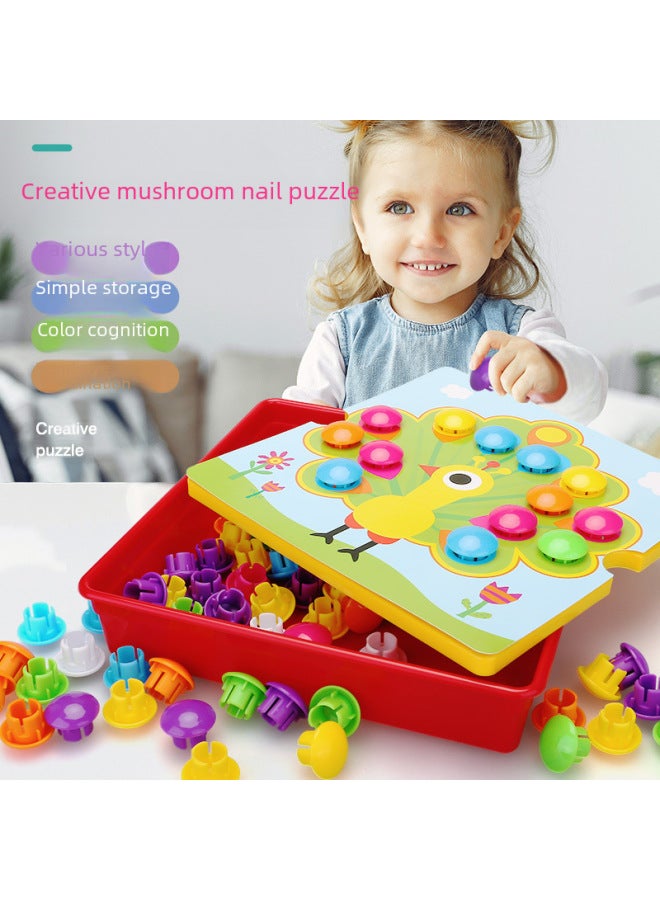 Diy Puzzle Toys For 1-3 Years Old Large Particle Mushroom Pins Intellectual Development Cubic Puzzle Assembly Educational Toys-Color:22802 - Image 2