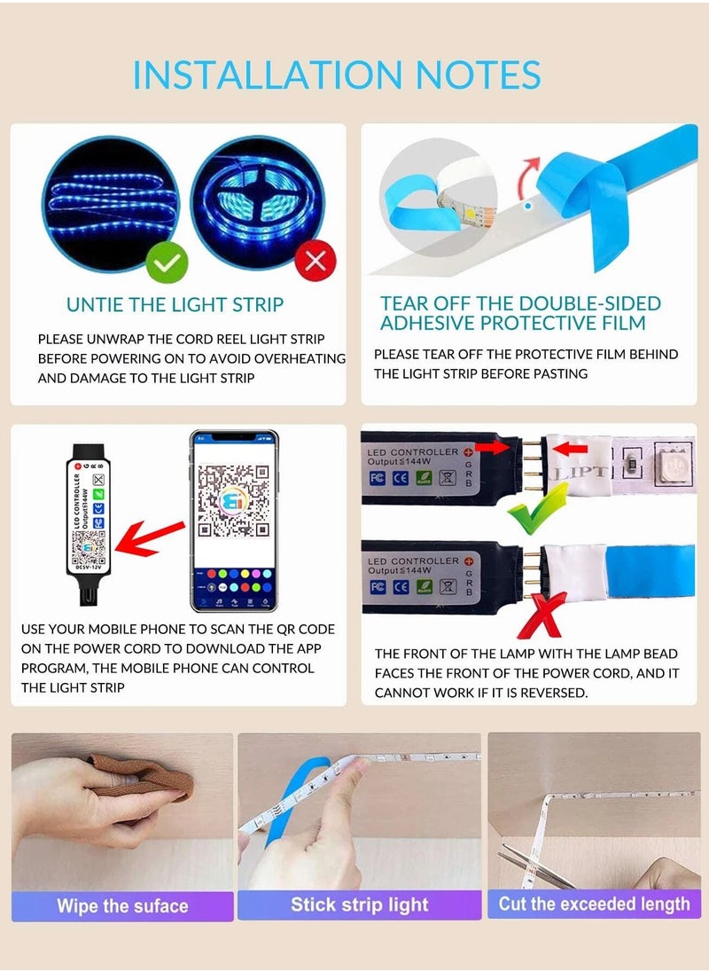 BGM - أضواء شريط LED بطول 5 أمتار، أضواء LED متغيرة الألوان بتقنية البلوتوث مع تحكم مجزأ في التطبيق، اختيار ألوان شريط LED الذكي، أضواء LED لمزامنة الموسيقى لغرفة النوم وغرفة المعيشة وحفلات المطبخ - Image 1