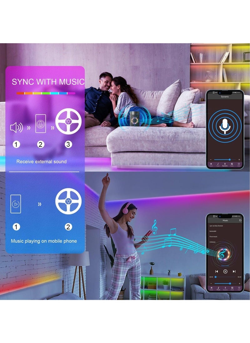 BGM - أضواء شريط LED بطول 5 أمتار، أضواء LED متغيرة الألوان بتقنية البلوتوث مع تحكم مجزأ في التطبيق، اختيار ألوان شريط LED الذكي، أضواء LED لمزامنة الموسيقى لغرفة النوم وغرفة المعيشة وحفلات المطبخ - Image 1