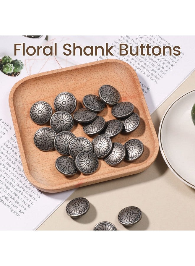 NUOMI NUOMI 50 Pcs Antique Metal Shank Buttons, Vintage Shank Buttons for Crafts Projects, Coat, Jackets, Flower Pattern Engraved Metal Sewing Buttons 23mm - Image 2