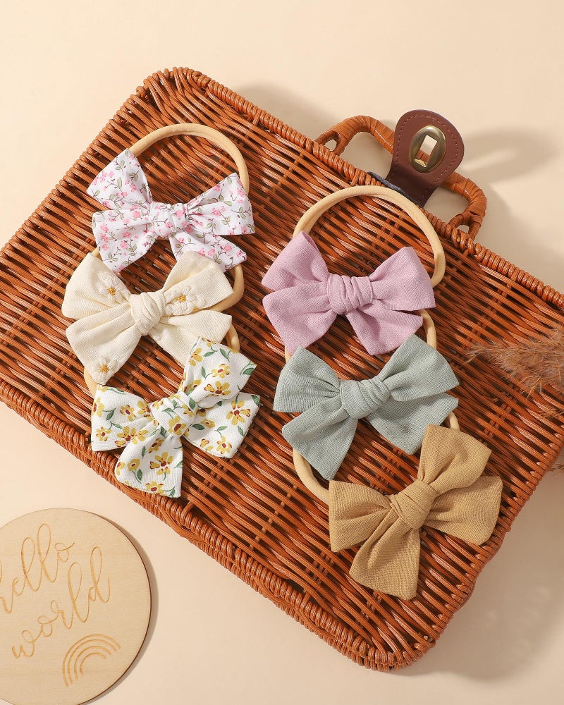 doboi 10PCS Baby Girls Headbands Hair Bows Nylon Cotton Linen Hairbands Fine Handmade Hair Accessories for Newborn Infant Toddlers Little Girls-Embroidered Flower - Image 4