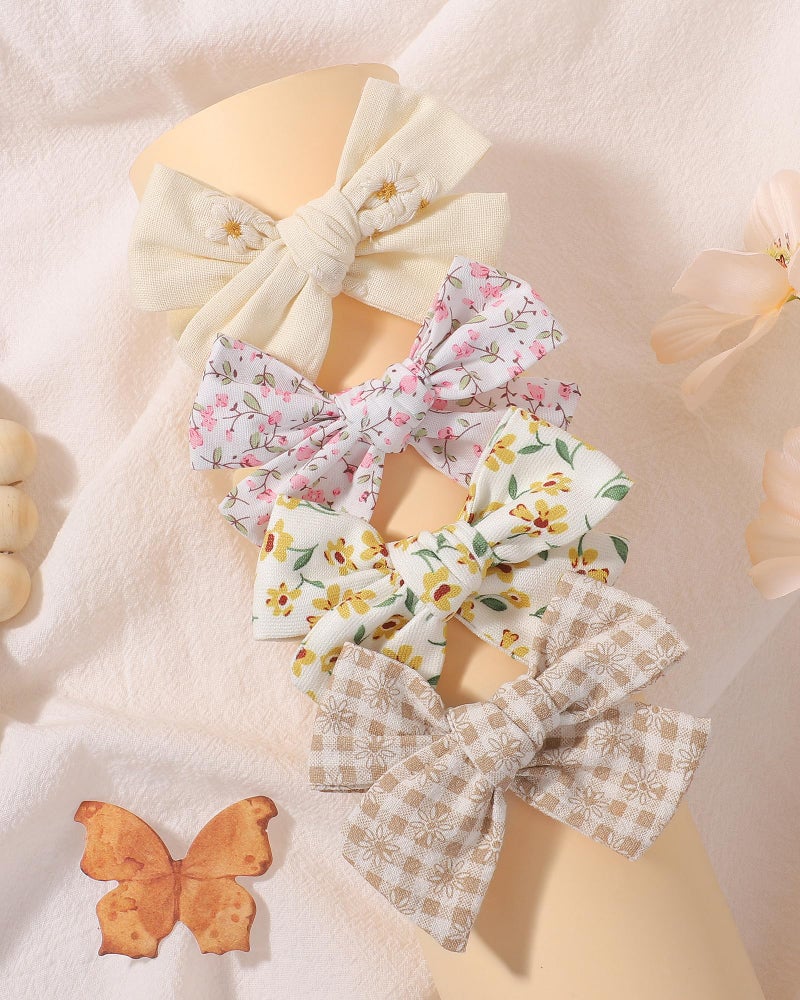doboi 10PCS Baby Girls Headbands Hair Bows Nylon Cotton Linen Hairbands Fine Handmade Hair Accessories for Newborn Infant Toddlers Little Girls-Embroidered Flower - Image 5
