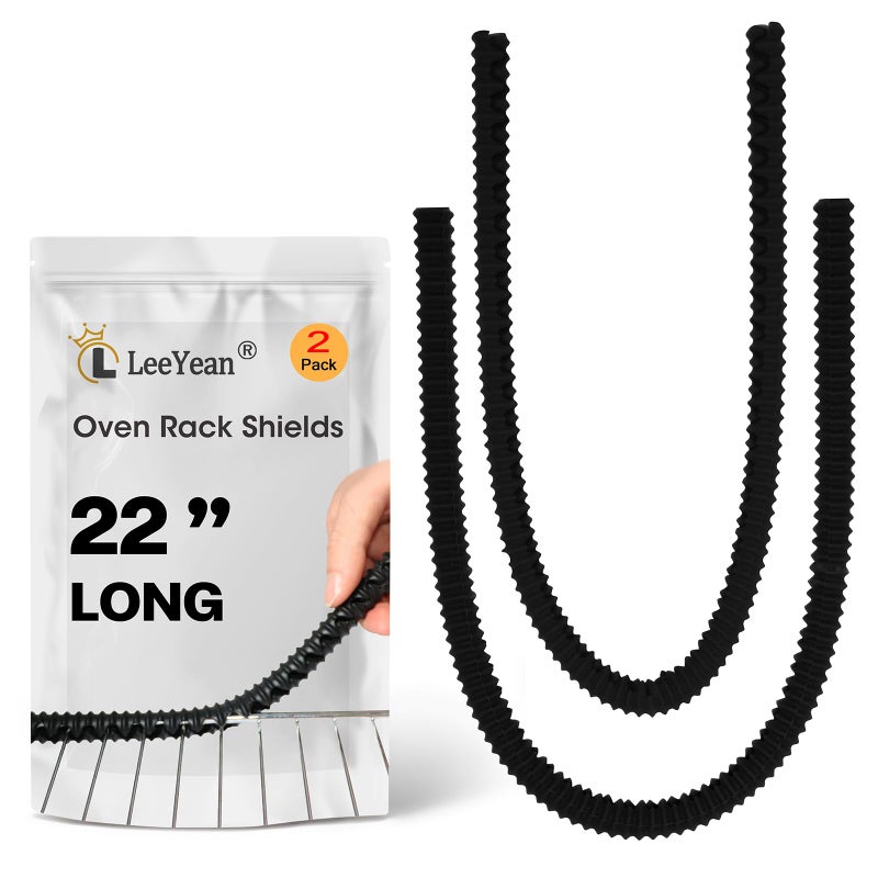 LeeYean Extra Long Oven Rack Shields 22 Inch  2 Pack Heat Resistant Oven Guards For Racks  Food Grade Silicone Oven Rack Edge Protector  Full Length Fit On Standard-Sized Ovens  Prevents Hand And Arm Burns - Image 1