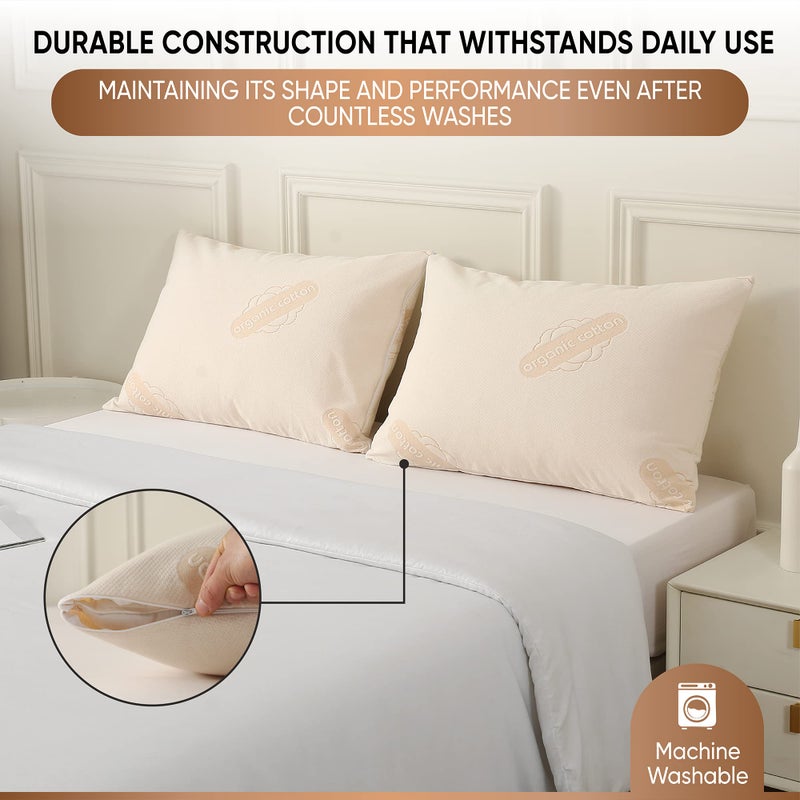 MATTSHIELD ORIGINAL 2-Pack Deluxe Organic Cotton Pillow Protectors - King - Certified Organic, Waterproof, Zippered Encasement, Soft Knit Fabric, Thick 280 GSM Cotton - Image 5