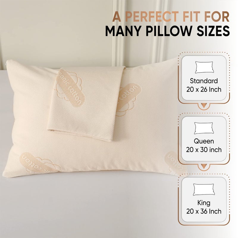 MATTSHIELD ORIGINAL 2-Pack Deluxe Organic Cotton Pillow Protectors - King - Certified Organic, Waterproof, Zippered Encasement, Soft Knit Fabric, Thick 280 GSM Cotton - Image 4