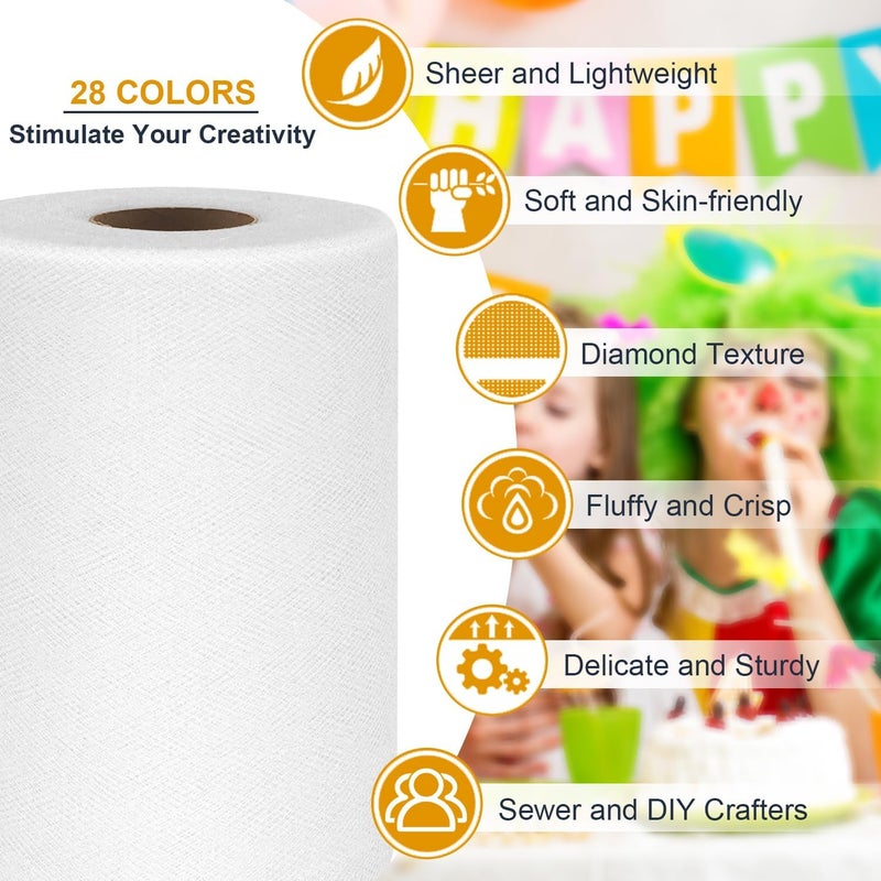 Ableme Deco White Tulle Fabric Roll 6 Inch by 100 Yards (300 ft) Tulle Ribbon Sheer Mesh Netting for DIY Tutu Skirt Gift Wrapping Wedding Baby Shower Birthday Halloween Party Decorations Crafts, 34 Colors (White) - Image 3