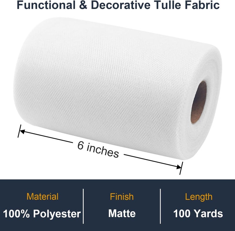Ableme Deco White Tulle Fabric Roll 6 Inch by 100 Yards (300 ft) Tulle Ribbon Sheer Mesh Netting for DIY Tutu Skirt Gift Wrapping Wedding Baby Shower Birthday Halloween Party Decorations Crafts, 34 Colors (White) - Image 2