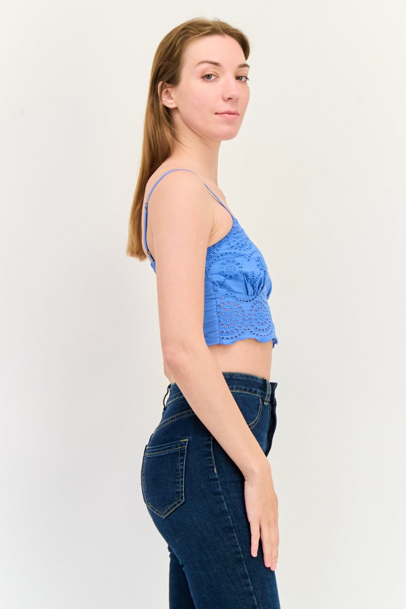 ONLY بلوزة نسائية بدون أكمام ذات رقبة مربعة، زرقاء - Image 3