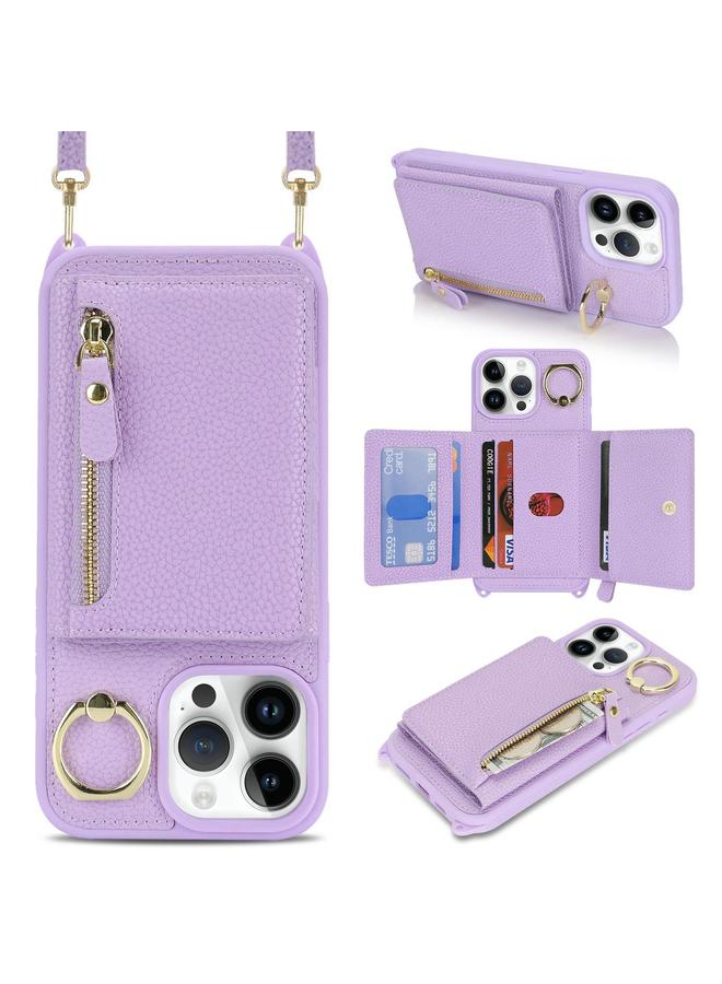 S-TOP Case For iPhone 14 Pro Max Crossbody Zipper Wallet Ring Holder Litchi Leather Phone Case - Image 1