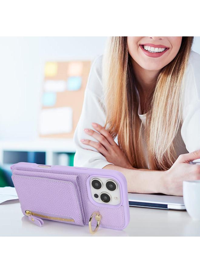 S-TOP Case For iPhone 14 Pro Max Crossbody Zipper Wallet Ring Holder Litchi Leather Phone Case - Image 4