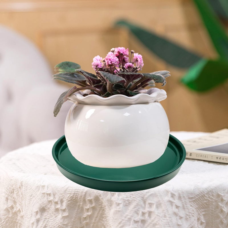 Yukfona 2 Pack Ceramic Plant Saucer Pot Tray 6 Inch, Planter Saucers 4 5 6 7 8 9 10 11 12 13 Inch for Indoors Outdoor, Durable Sturdy Flower Drainage drip Water Tray for Glazed Pots Base (6.4 Inch-Green) - Image 5