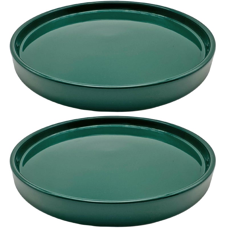 Yukfona 2 Pack Ceramic Plant Saucer Pot Tray 6 Inch, Planter Saucers 4 5 6 7 8 9 10 11 12 13 Inch for Indoors Outdoor, Durable Sturdy Flower Drainage drip Water Tray for Glazed Pots Base (6.4 Inch-Green) - Image 1