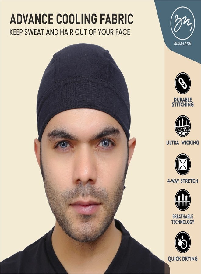 BISMAADH Sweat Wicking Beanie Cap Helmet Liner Skull Cap Breathable Cycling Head Wrap for Women Men Outdoor Activities (Black Red White Peacock L.Grey) - Image 3