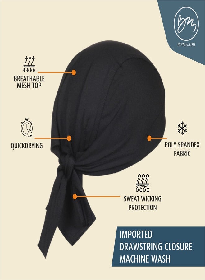 BISMAADH Sweat Wicking Beanie Cap Helmet Liner Skull Cap Breathable Cycling Head Wrap for Women Men Outdoor Activities (Black Red White Peacock L.Grey) - Image 4