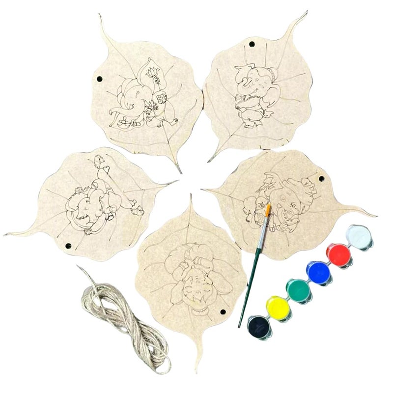 Ansoz Leafy Ganesha Activity KitDIY Coloring Coasters for Ganesh Chaturthi DIY Activity for Kids PrePrinted Ganesha Canvas Kit Home Decor - Image 1