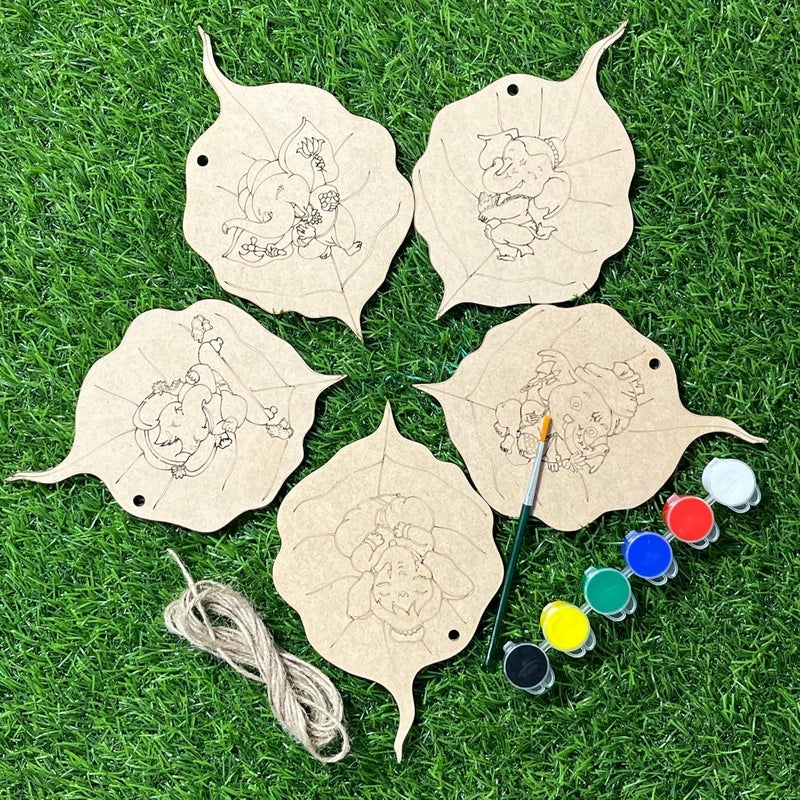 Ansoz Leafy Ganesha Activity KitDIY Coloring Coasters for Ganesh Chaturthi DIY Activity for Kids PrePrinted Ganesha Canvas Kit Home Decor - Image 4