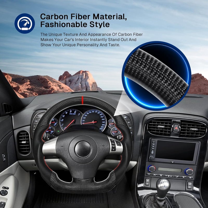 VOONKE Real Carbon Fiber Steering Wheel for Chevrolet Corvette C6 2006-2011 - Image 3