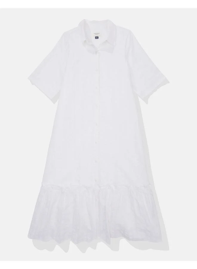 American Eagle White Shirred Midi Dress