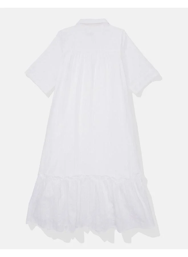 American Eagle White Shirred Midi Dress