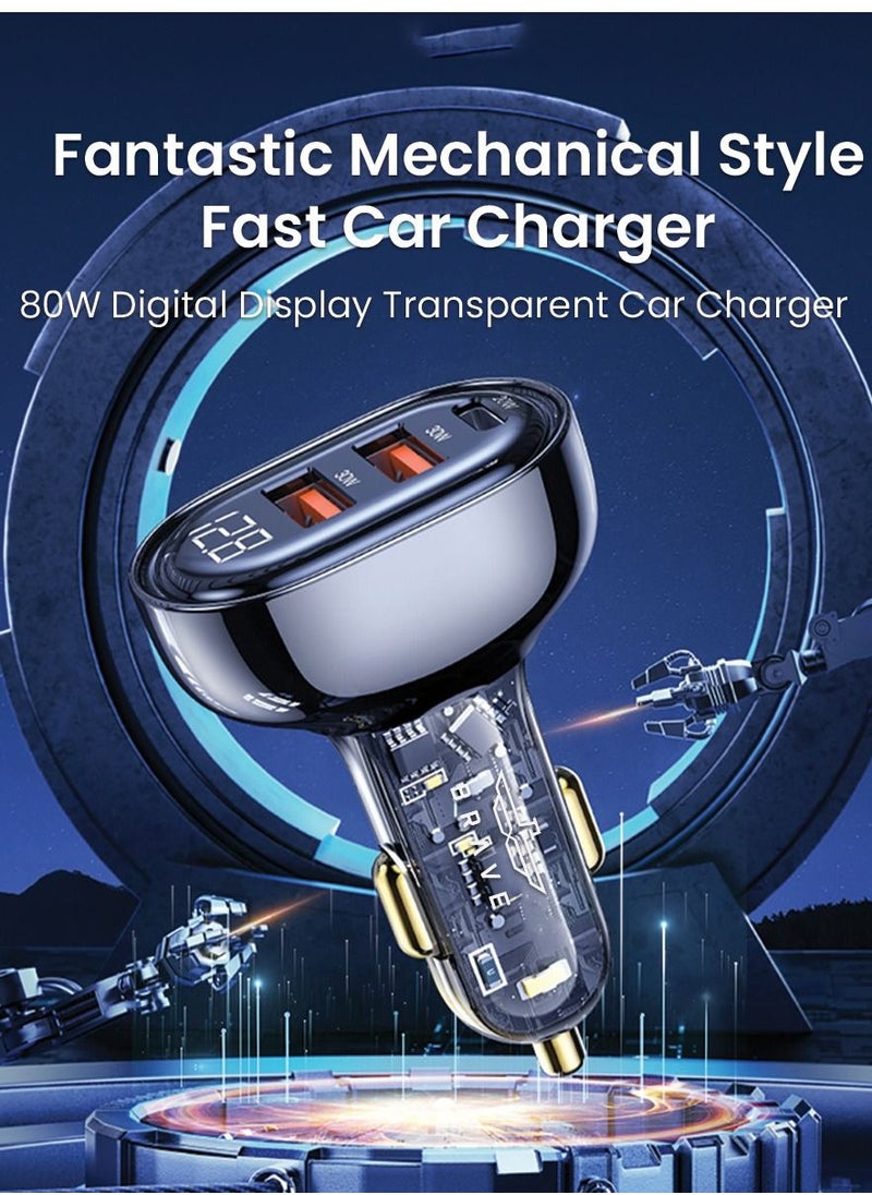 Brave 80W Car Charger Fast Charging iPhone 15 Pro Car Power Adapter 3 Port [PD 20W & Dual QC 30W] Fast Car Charger Type C for, iPhone 15/15 Pro/15 Pro Max, Samsung S23/MacBook/iPad, Steam Deck, etc  - Image 2
