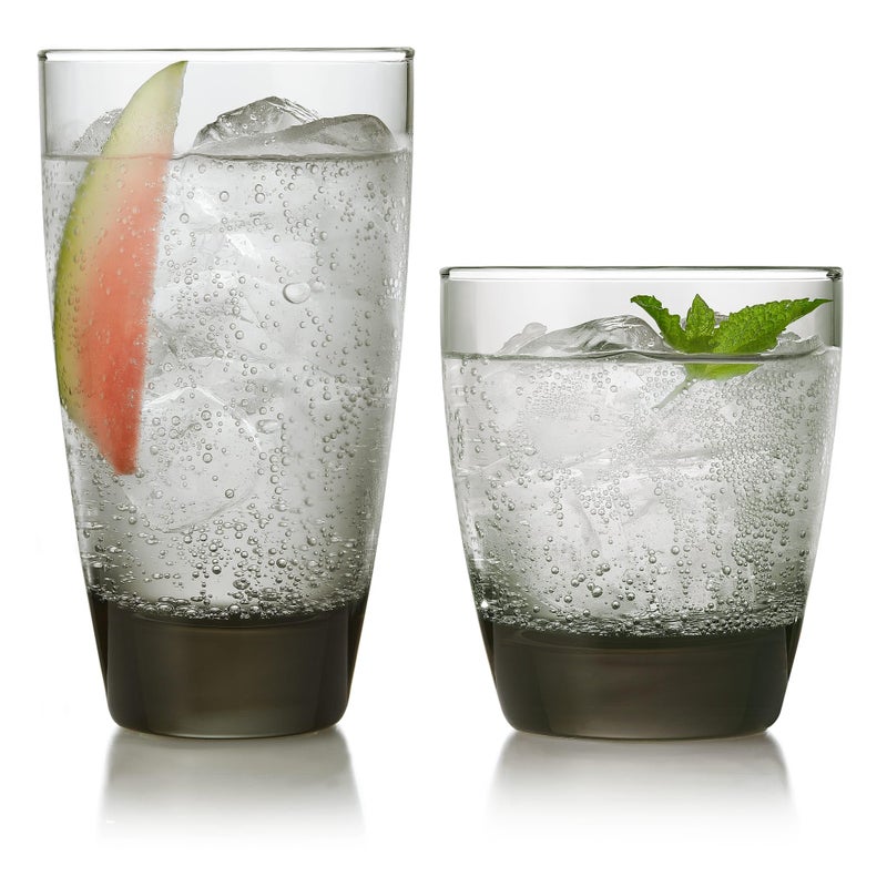 Libbey Classic Rocks and Tumbler Glasses Set of 16 Smoke Hue LeadFree Water Glasses  Dishwasher Safe Drinking Glasses Set