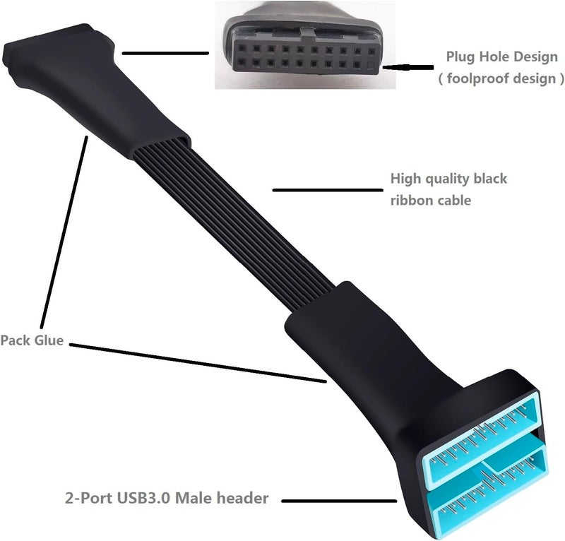 كابل تمديد مقسم رأس USB 3.0، مقسم داخلي للوحة الأم USB 3.0، كابل من نوع Y من 19/20 دبوس إلى 2 - منتجات DIY بطول 5.8 بوصة - Image 3