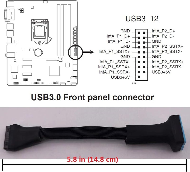 كابل تمديد مقسم رأس USB 3.0، مقسم داخلي للوحة الأم USB 3.0، كابل من نوع Y من 19/20 دبوس إلى 2 - منتجات DIY بطول 5.8 بوصة - Image 5
