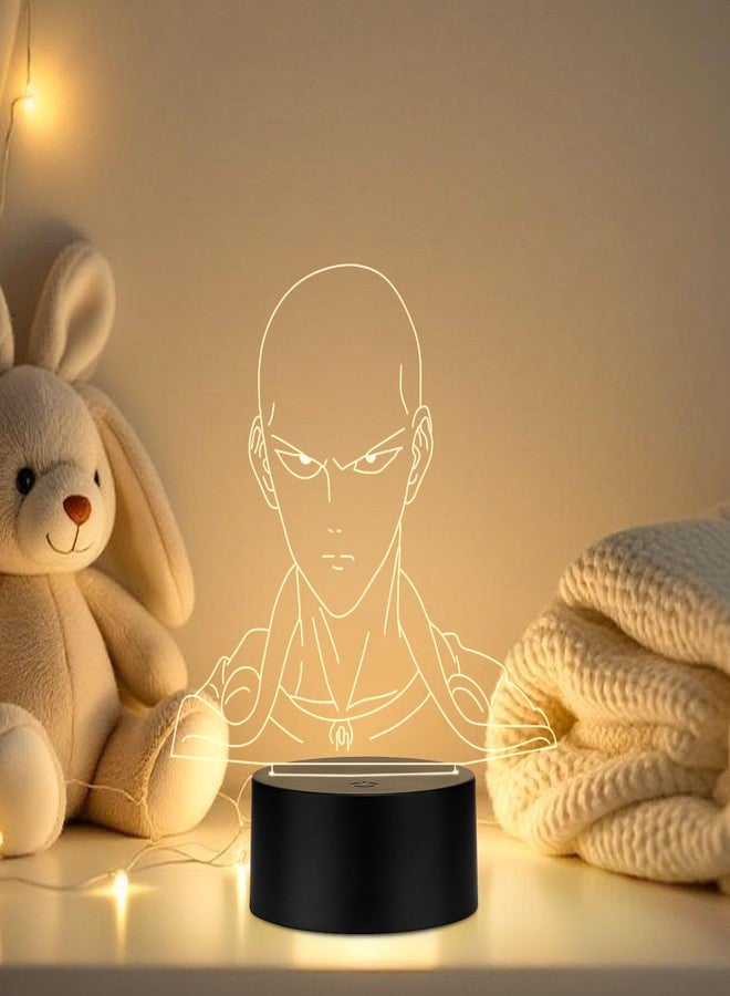 StarLaser One Punch Man Saitama564 3D Illusion Anime Night Lamp | Warm White LED Light with Black Base | Kids Bedroom Decor & Anime Gift - Image 2