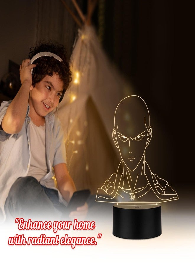 StarLaser One Punch Man Saitama564 3D Illusion Anime Night Lamp | Warm White LED Light with Black Base | Kids Bedroom Decor & Anime Gift - Image 3
