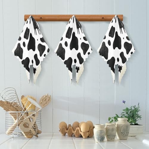Kcldeci 6 Pack Kitchen Dish Towels,Cow Print Dish Cloths, Black White Cow Pattern Animal Skin Print Drying Dishes Dish Towels Dishes Dish Rags Kitchen Washcloth Cleaning Cloths 11"x11" - Image 5