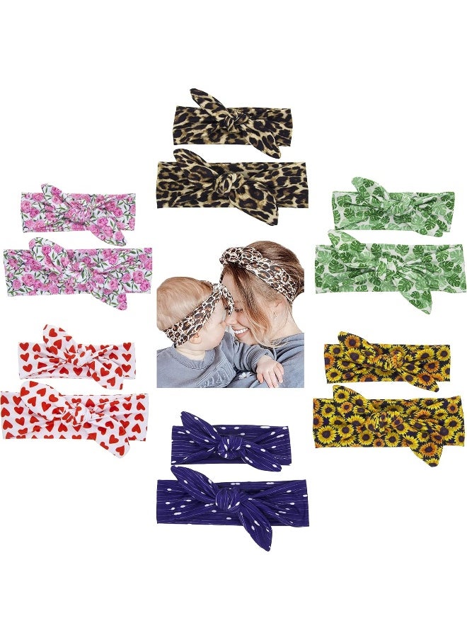 Cinaci Cinaci 12 Pack/6 Set Floral Print DIY Parent-child Mom Baby Girl Toddlers Rabbit Ear Bow Headbands Hair Accessories  - Image 1