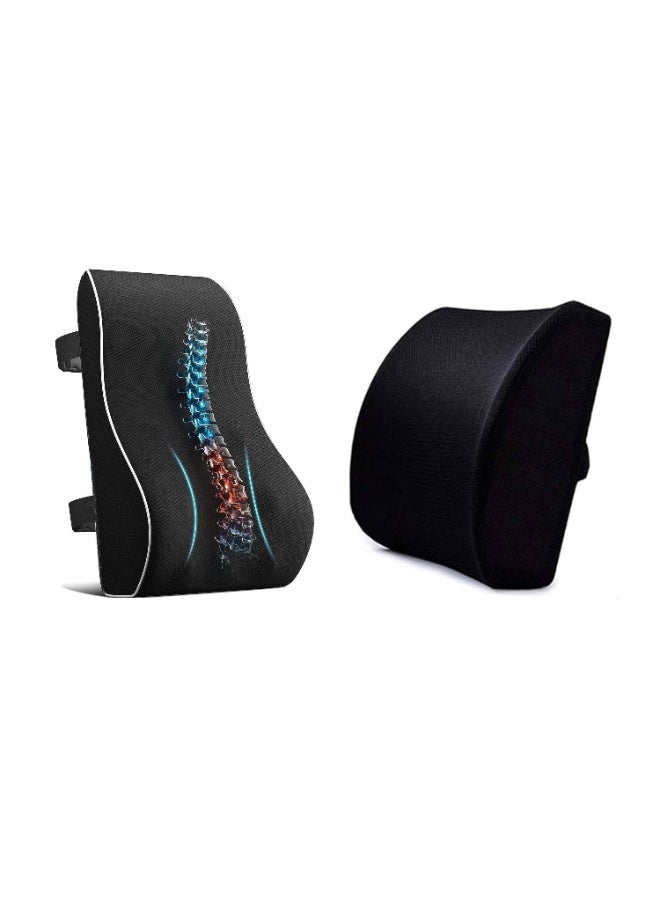 Scrolls Premium Quality Combo Memory Foam Lumbar Support Pillow, Black Ergonomic Back Cushion with Spine Alignment Design, Orthopedic Office Chair and Car Seat Cushion 2Pcs - Image 1