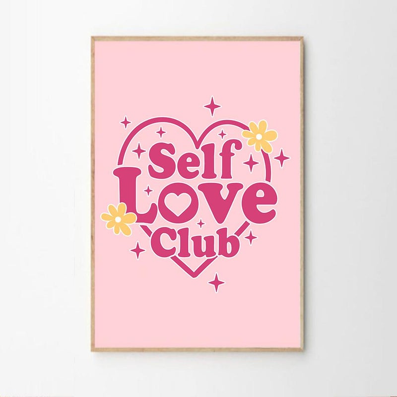 TNESSENTIAL Self Love Club Floral Quote Art Canvas Poster, Trendy Wall Art, Inspirational Aesthetic Decor, Retro Home Decor, Printed Gift - Image 2