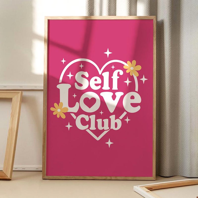 TNESSENTIAL Self Love Club Floral Quote Art Canvas Poster, Trendy Wall Art, Inspirational Aesthetic Decor, Retro Home Decor, Printed Gift - Image 5