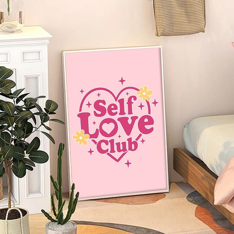 TNESSENTIAL Self Love Club Floral Quote Art Canvas Poster, Trendy Wall Art, Inspirational Aesthetic Decor, Retro Home Decor, Printed Gift - Image 3